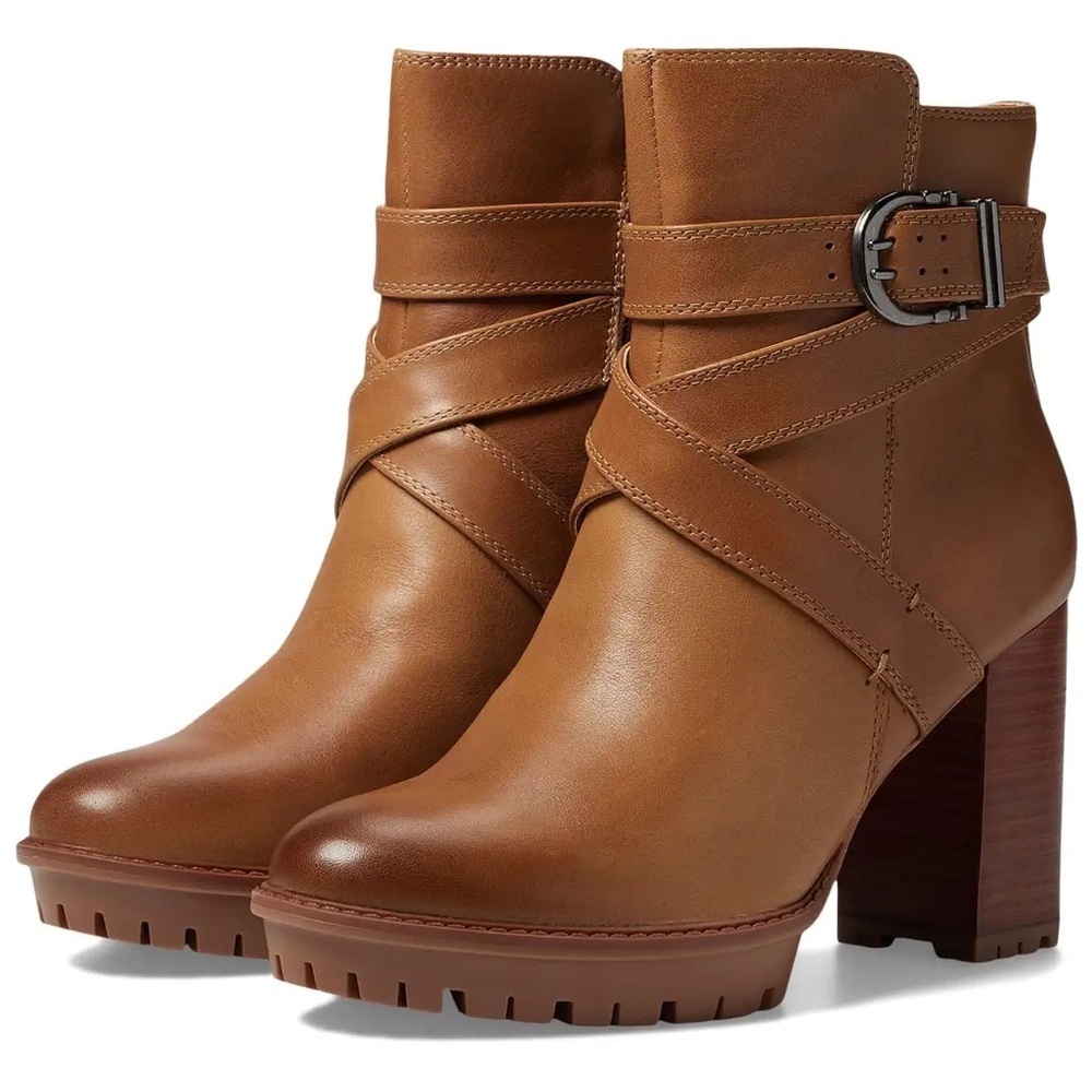 Naturalizer Leather Ankle Chunky Bootie Sz 10 Distressed Waterproof Lyra Tan